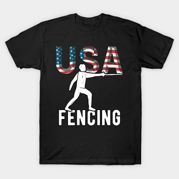 Fencing USA Team American Flag Sport Support Athlete Tokyo Fencer Team Epee Saber USA T-Shirt by andreperez87